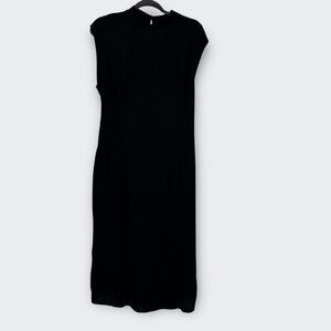 Anthropologie Porridge L Black Mock Neck Open Back Midi Dress Linen Blend